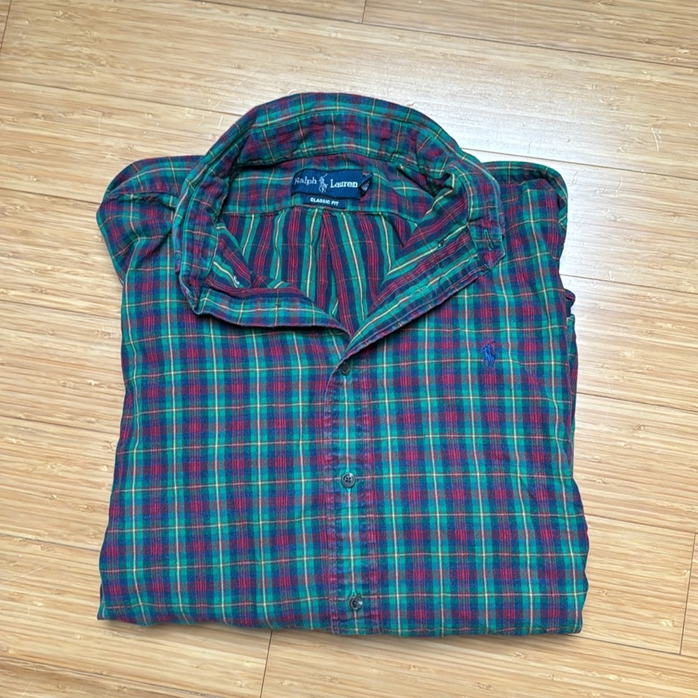 VTG Ralph Lauren Green and Red Casual Button Down Shirt